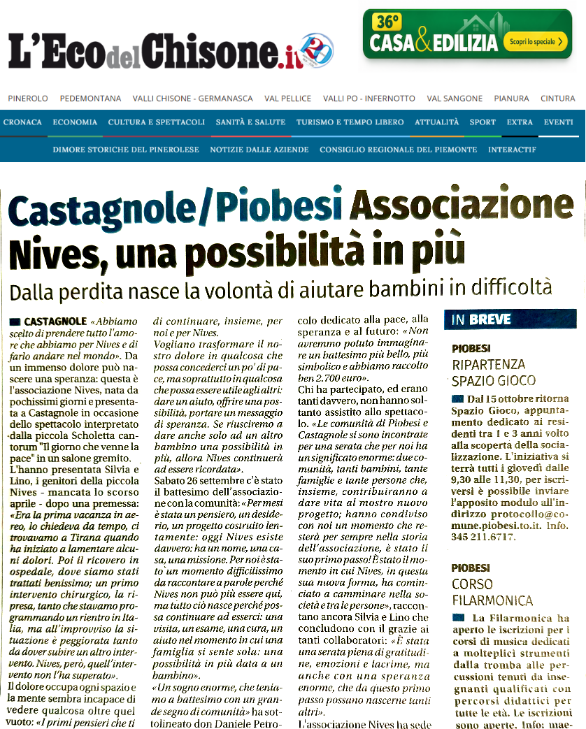 Ritaglio dell’articolo de L’Eco del Chisone